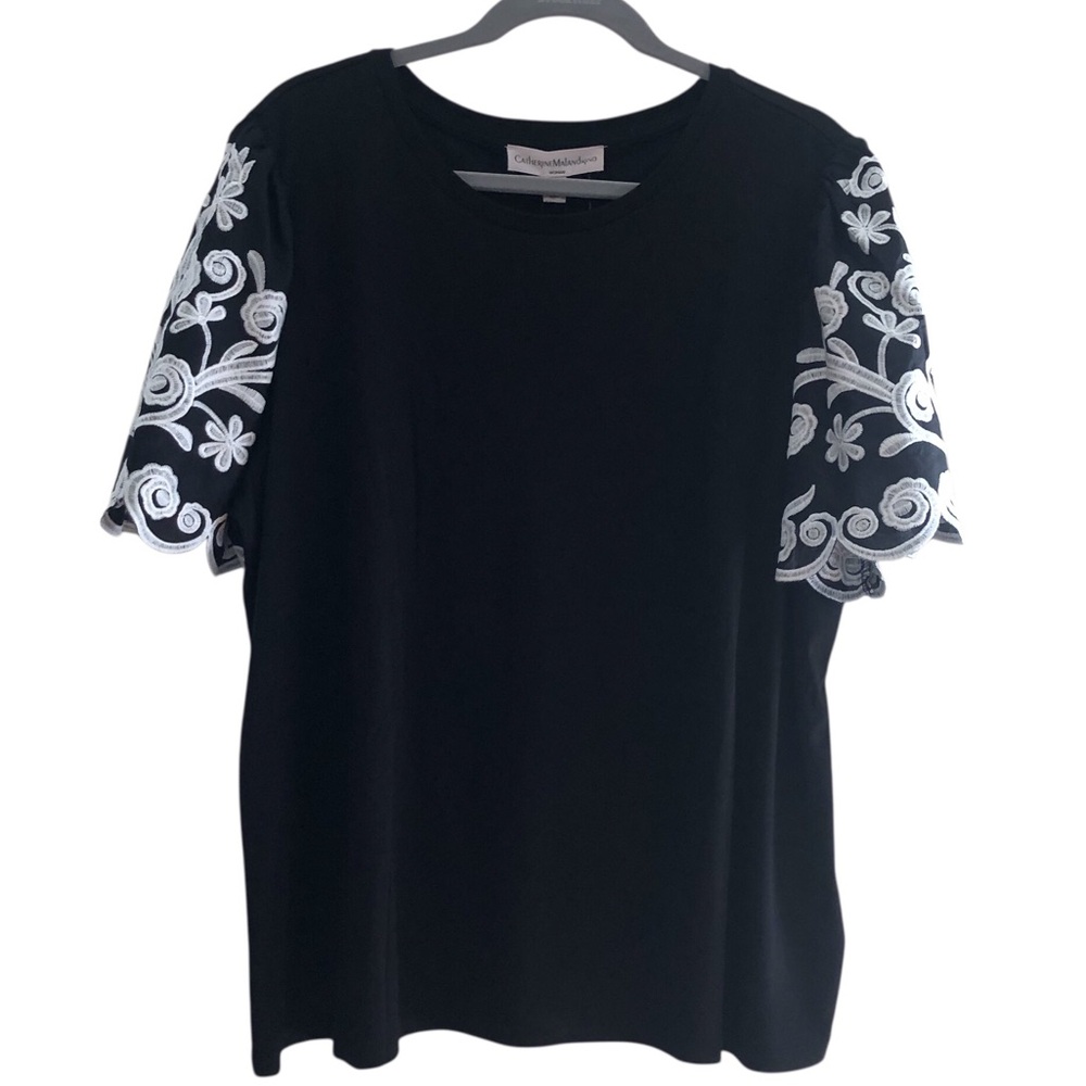 Catherine Malandrino Cotton Modal Embroidered Scallop Exaggerated Puff Sleeve 2X - Picture 6 of 14